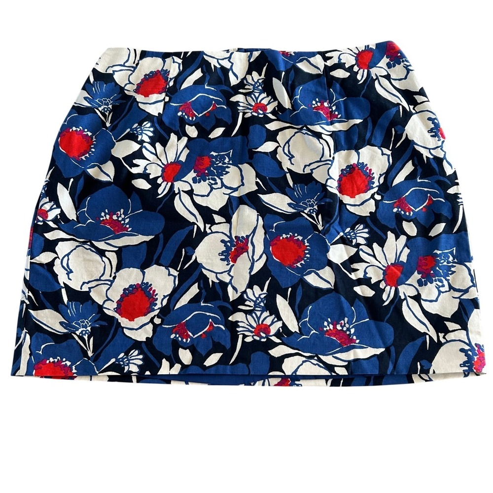 Talbots Wms Mini Skirt 14WP Blue Floral Cotton Blend Preppy Classic Colorful